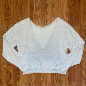 Joah Brown Get It Pullover Reversible Deep V Neck Pearl Grey French Terry sz S/M